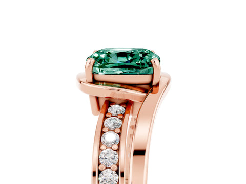 Rose gold Cushion Cut Green Sapphire Solitaire Ring with Split Shank and Prong Setting_5