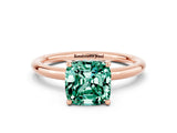 Rose gold Cushion Cut Green Sapphire Solitaire Ring with Thin Band and Four-Prong Setting