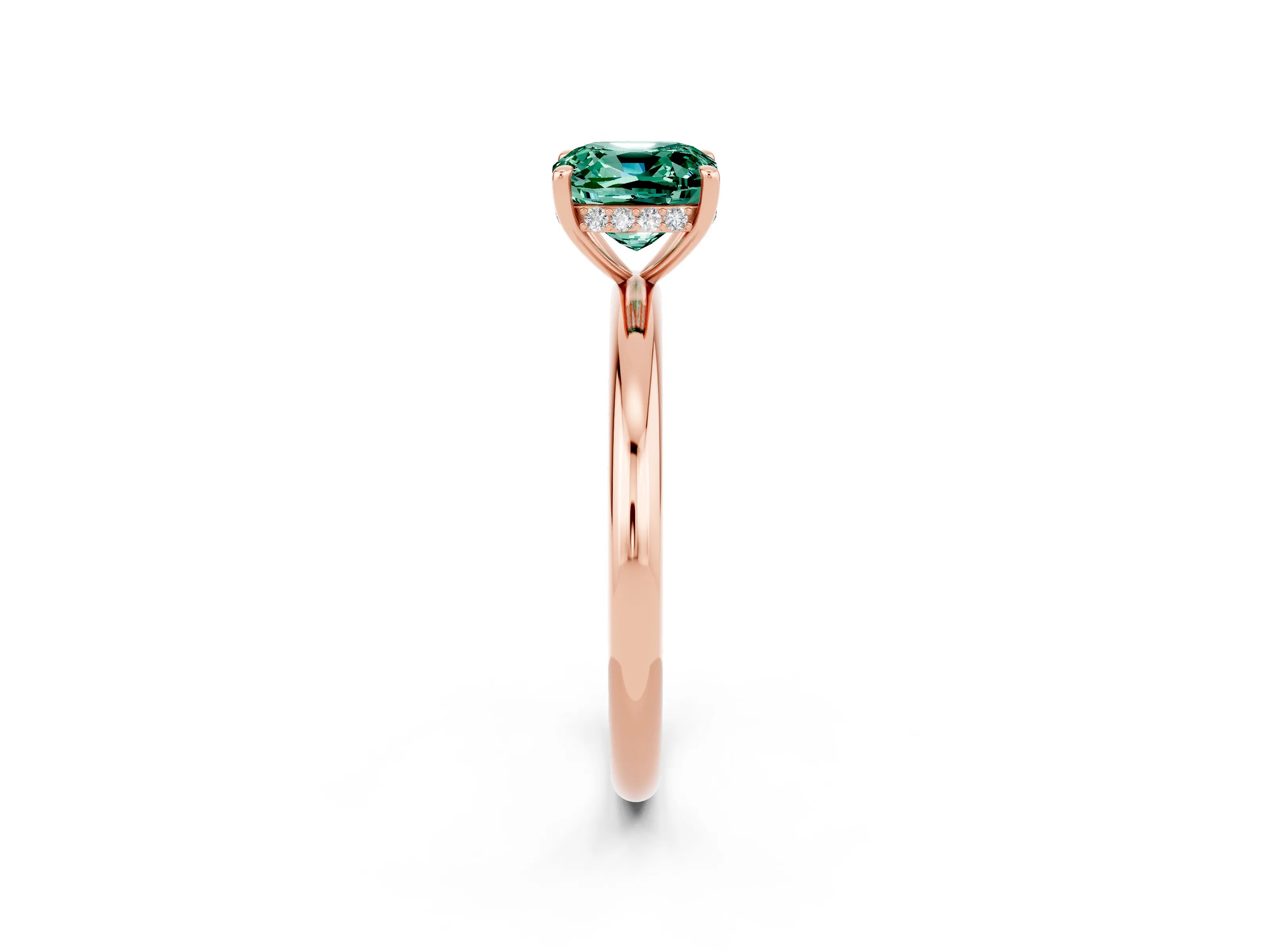 Rose gold Cushion Cut Green Sapphire Solitaire Ring with Thin Band and Four-Prong Setting_2