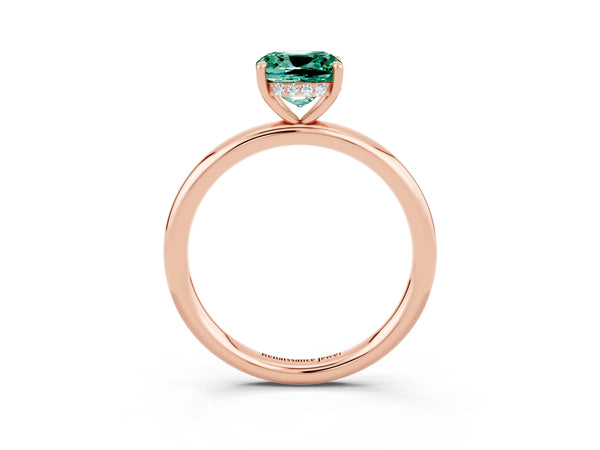 Rose gold Cushion Cut Green Sapphire Solitaire Ring with Thin Band and Four-Prong Setting