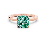 Rose gold Cushion Cut Green Sapphire Solitaire Ring with Thin Band and Prong Setting_12