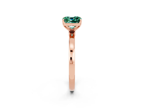 Rose gold Cushion Cut Green Sapphire Solitaire Ring with Thin Band and Prong Setting