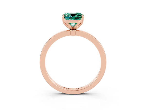 Rose gold Cushion Cut Green Sapphire Solitaire Ring with Thin Band and Prong Setting