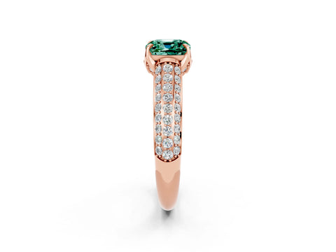Rose gold Cushion Cut Green Sapphire Solitaire Ring with Three-Row Pavé Band and Four-Prong Setting_14