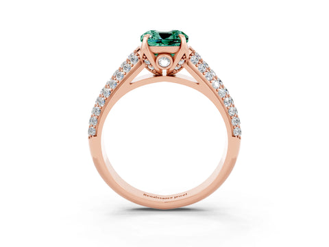 Rose gold Cushion Cut Green Sapphire Solitaire Ring with Three-Row Pavé Band and Four-Prong Setting_15
