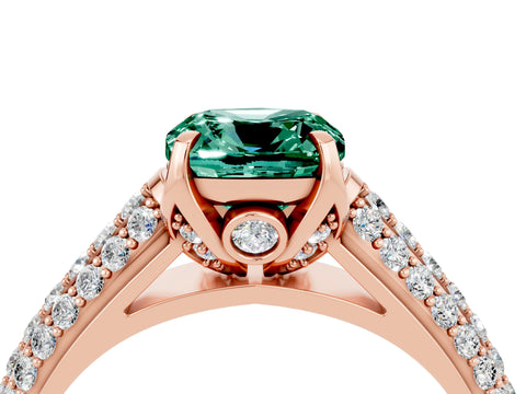 Rose gold Cushion Cut Green Sapphire Solitaire Ring with Three-Row Pavé Band and Four-Prong Setting_16
