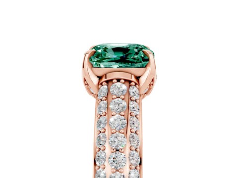 Rose gold Cushion Cut Green Sapphire Solitaire Ring with Three-Row Pavé Band and Four-Prong Setting_17