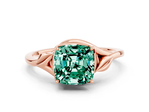 Rose gold Cushion Cut Green Sapphire Solitaire Ring with Twist Band and Four-Prong Setting_24