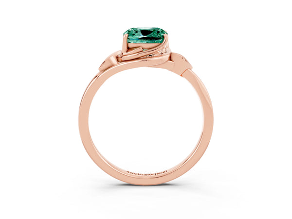 Rose gold Cushion Cut Green Sapphire Solitaire Ring with Twist Band and Four-Prong Setting