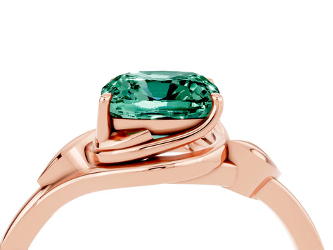 Rose gold Cushion Cut Green Sapphire Solitaire Ring with Twist Band and Four-Prong Setting_28