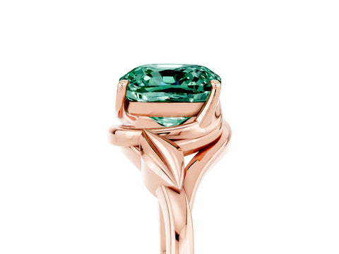 Rose gold Cushion Cut Green Sapphire Solitaire Ring with Twist Band and Four-Prong Setting_29