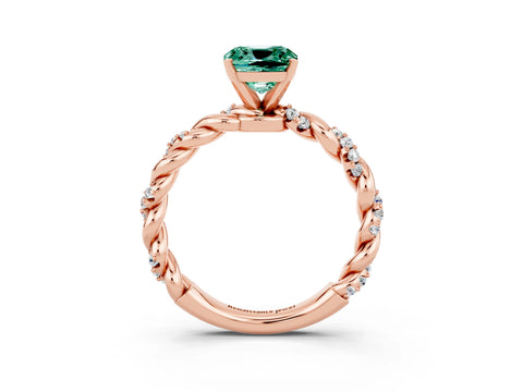 Rose gold Cushion Cut Green Sapphire Solitaire Ring with Twisted Band and Pavé Accents_3
