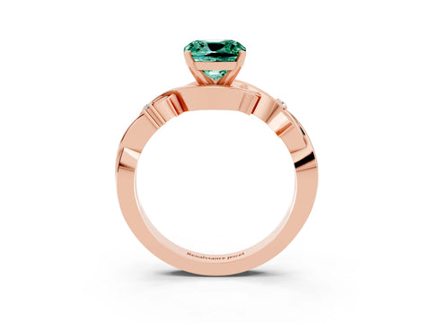 Rose gold Cushion Cut Green Sapphire Solitaire Ring with Twisted Band and Prong Setting_3