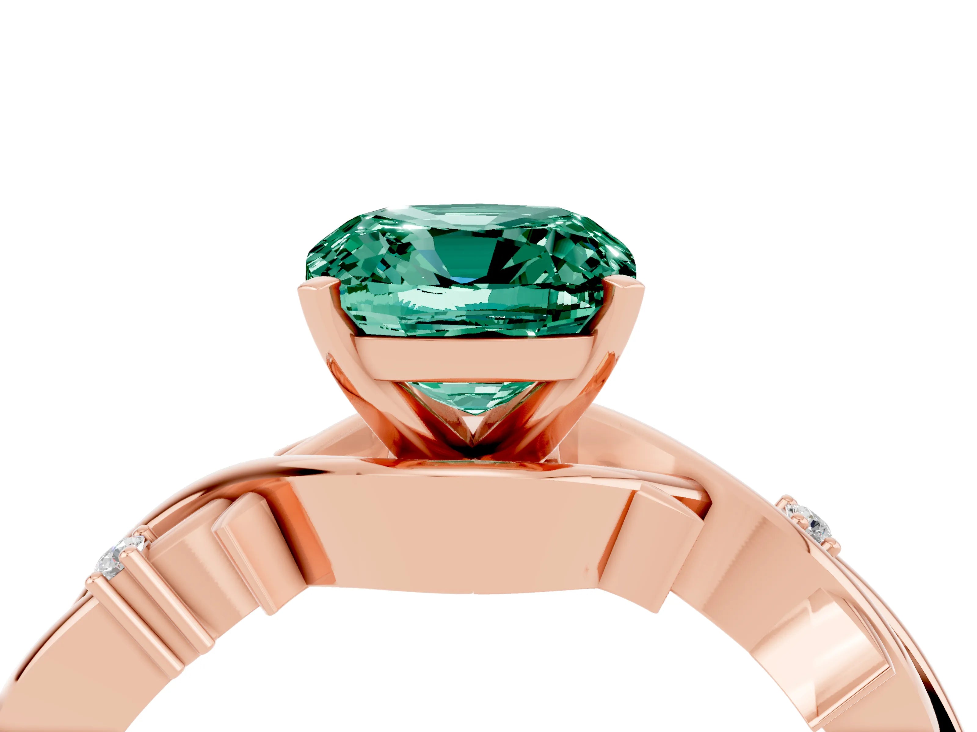 Rose gold Cushion Cut Green Sapphire Solitaire Ring with Twisted Band and Prong Setting_4