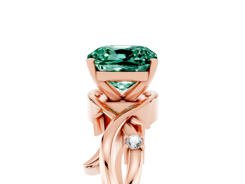 Rose gold Cushion Cut Green Sapphire Solitaire Ring with Twisted Band and Prong Setting_5