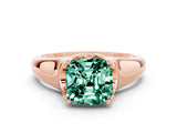 Rose gold Cushion Cut Green Sapphire Solitaire Ring with Wide Band and Prong Setting