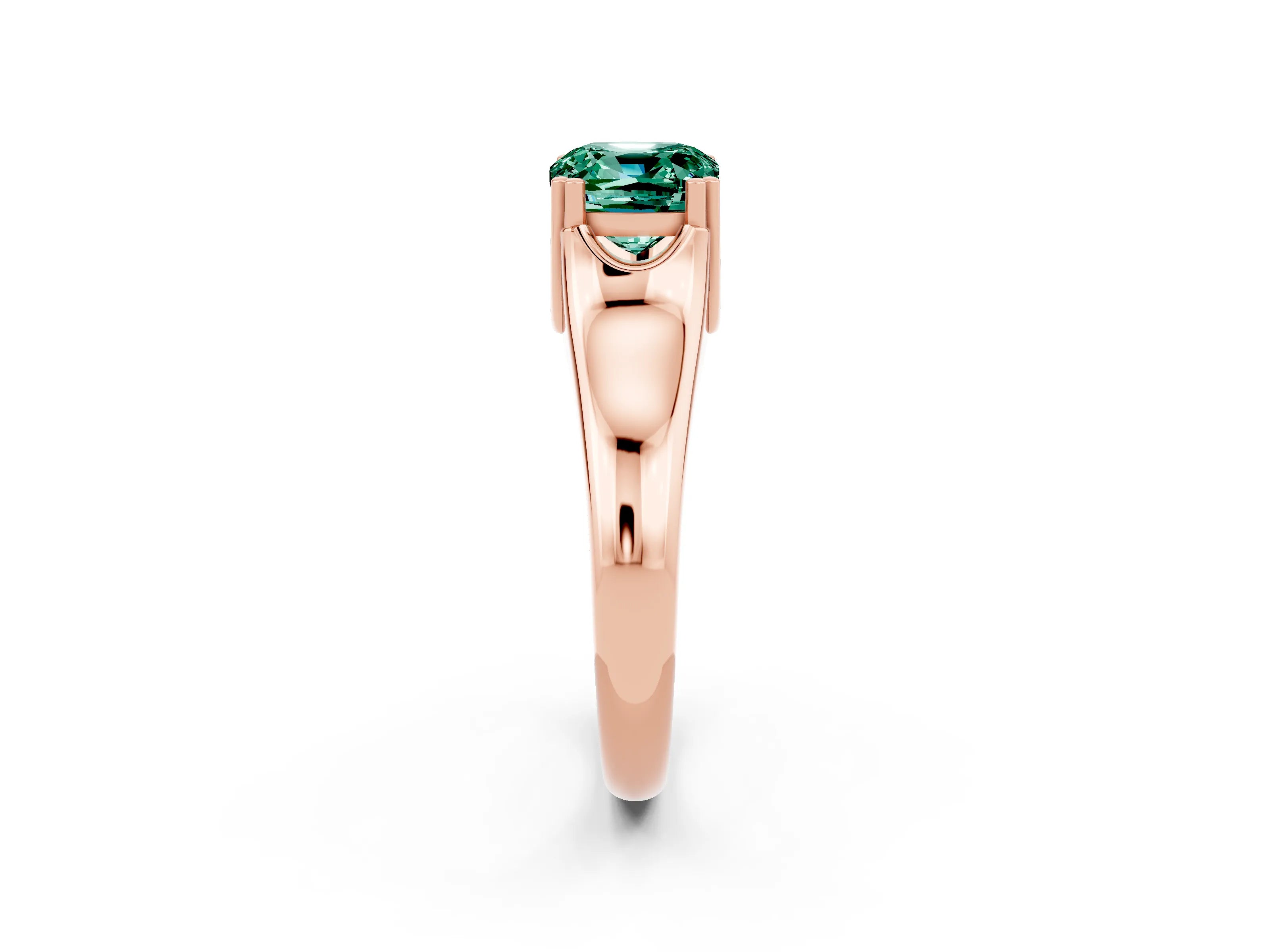 Rose gold Cushion Cut Green Sapphire Solitaire Ring with Wide Band and Prong Setting_2