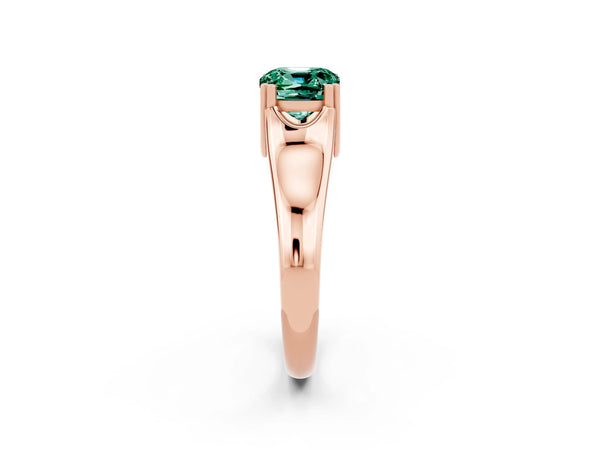 Rose gold Cushion Cut Green Sapphire Solitaire Ring with Wide Band and Prong Setting