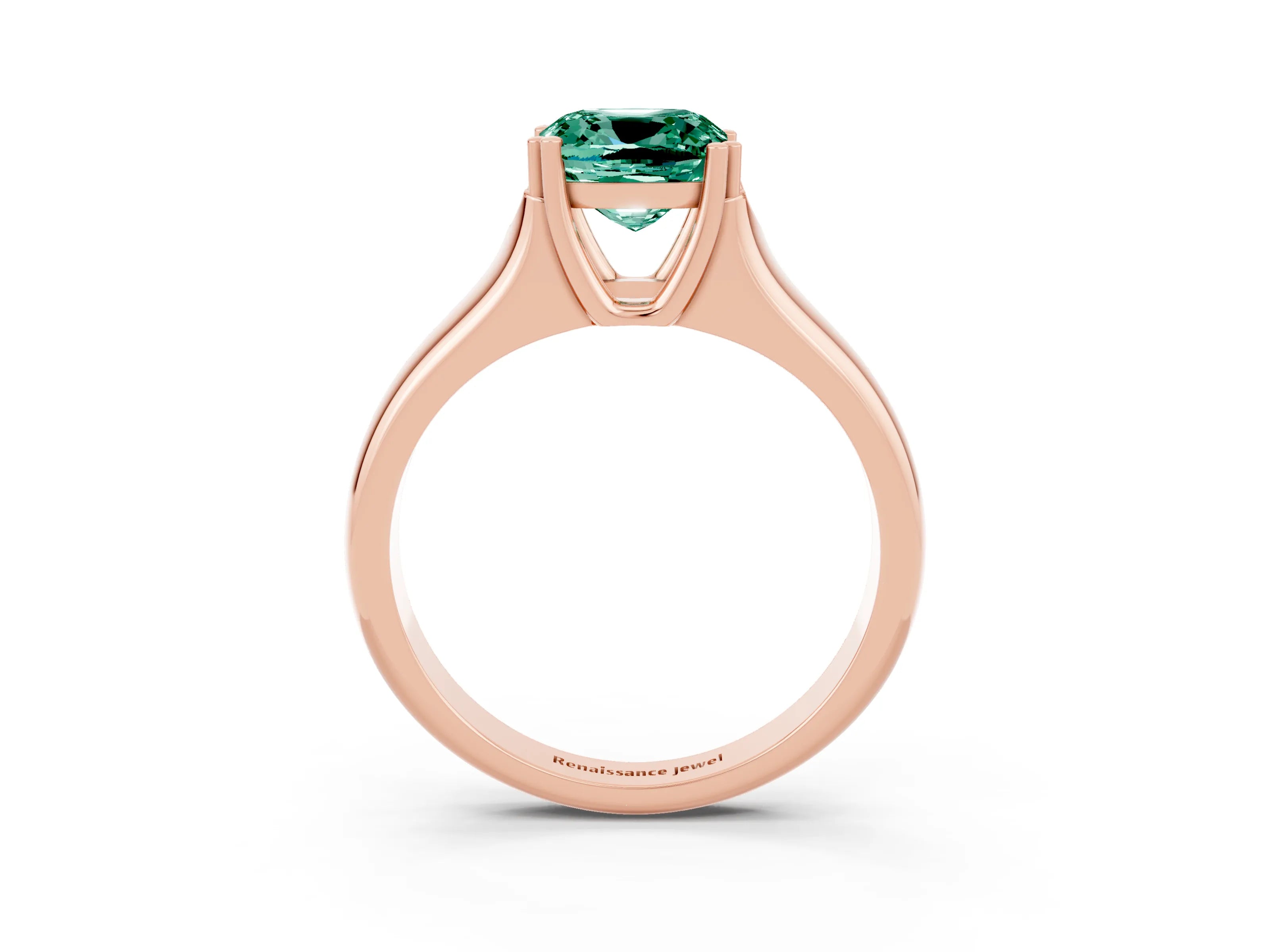 Rose gold Cushion Cut Green Sapphire Solitaire Ring with Wide Band and Prong Setting_3