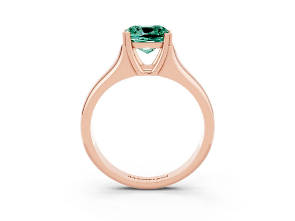 Rose gold Cushion Cut Green Sapphire Solitaire Ring with Wide Band and Prong Setting