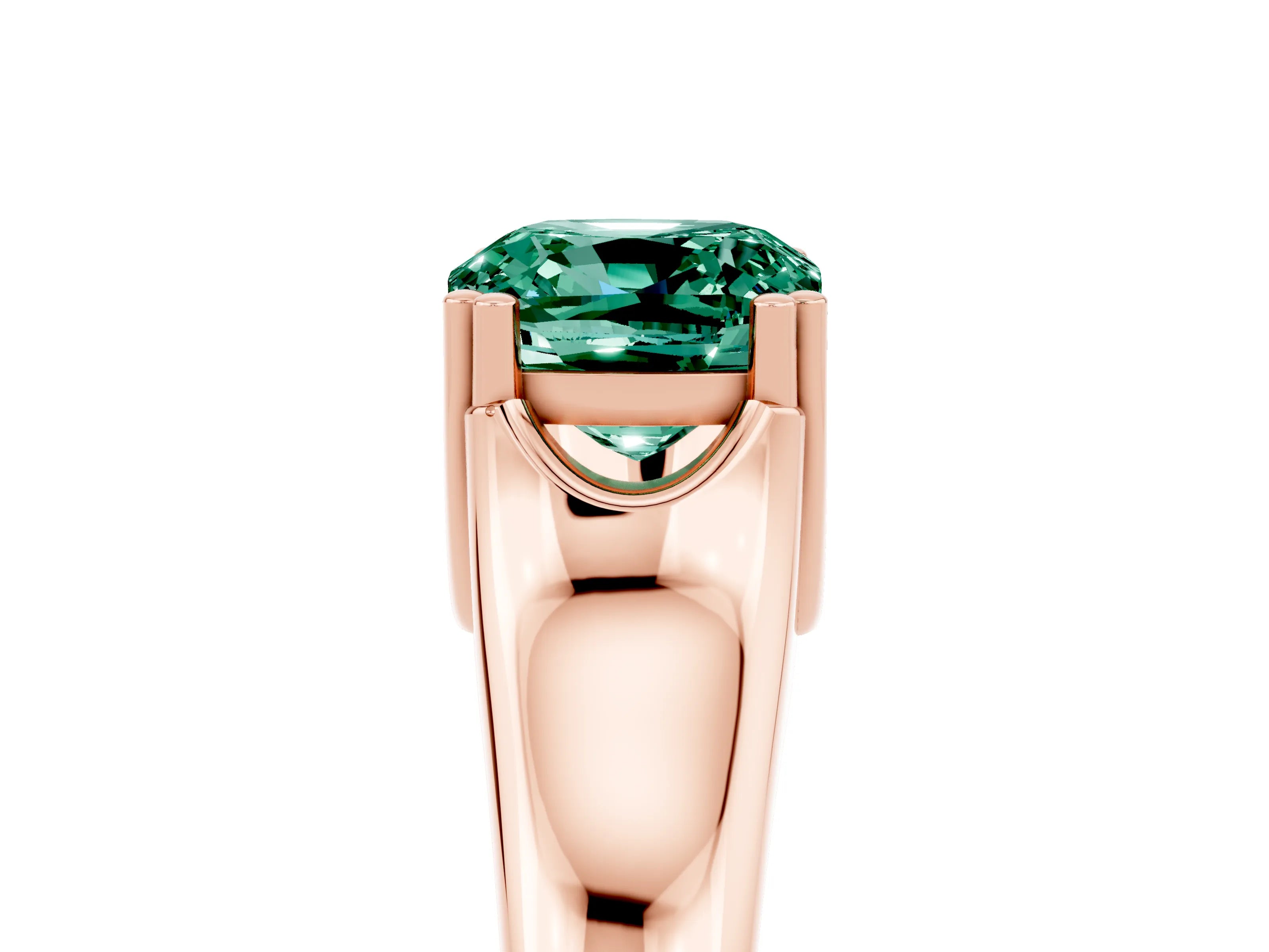 Rose gold Cushion Cut Green Sapphire Solitaire Ring with Wide Band and Prong Setting_5