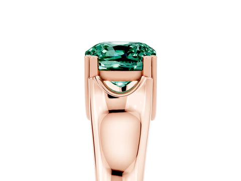 Rose gold Cushion Cut Green Sapphire Solitaire Ring with Wide Band and Prong Setting_5