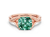 Rose gold Cushion Cut Green Sapphire Solitaire Twist Band Prong Setting Ring_109