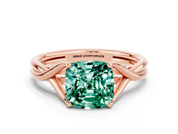 Rose gold Cushion Cut Green Sapphire Solitaire Twist Band Prong Setting Ring