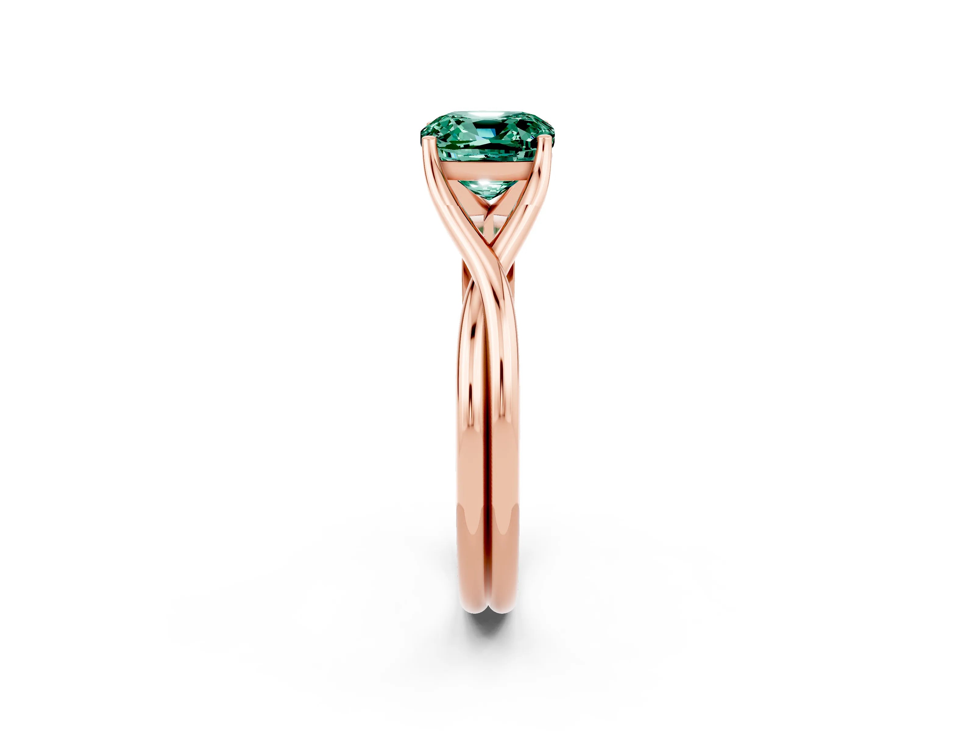 Rose gold Cushion Cut Green Sapphire Solitaire Twist Band Prong Setting Ring_111