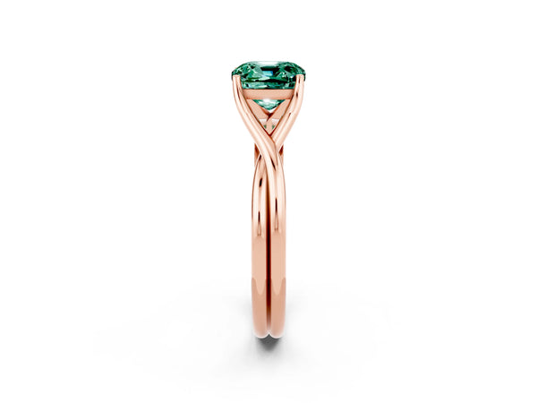 Rose gold Cushion Cut Green Sapphire Solitaire Twist Band Prong Setting Ring