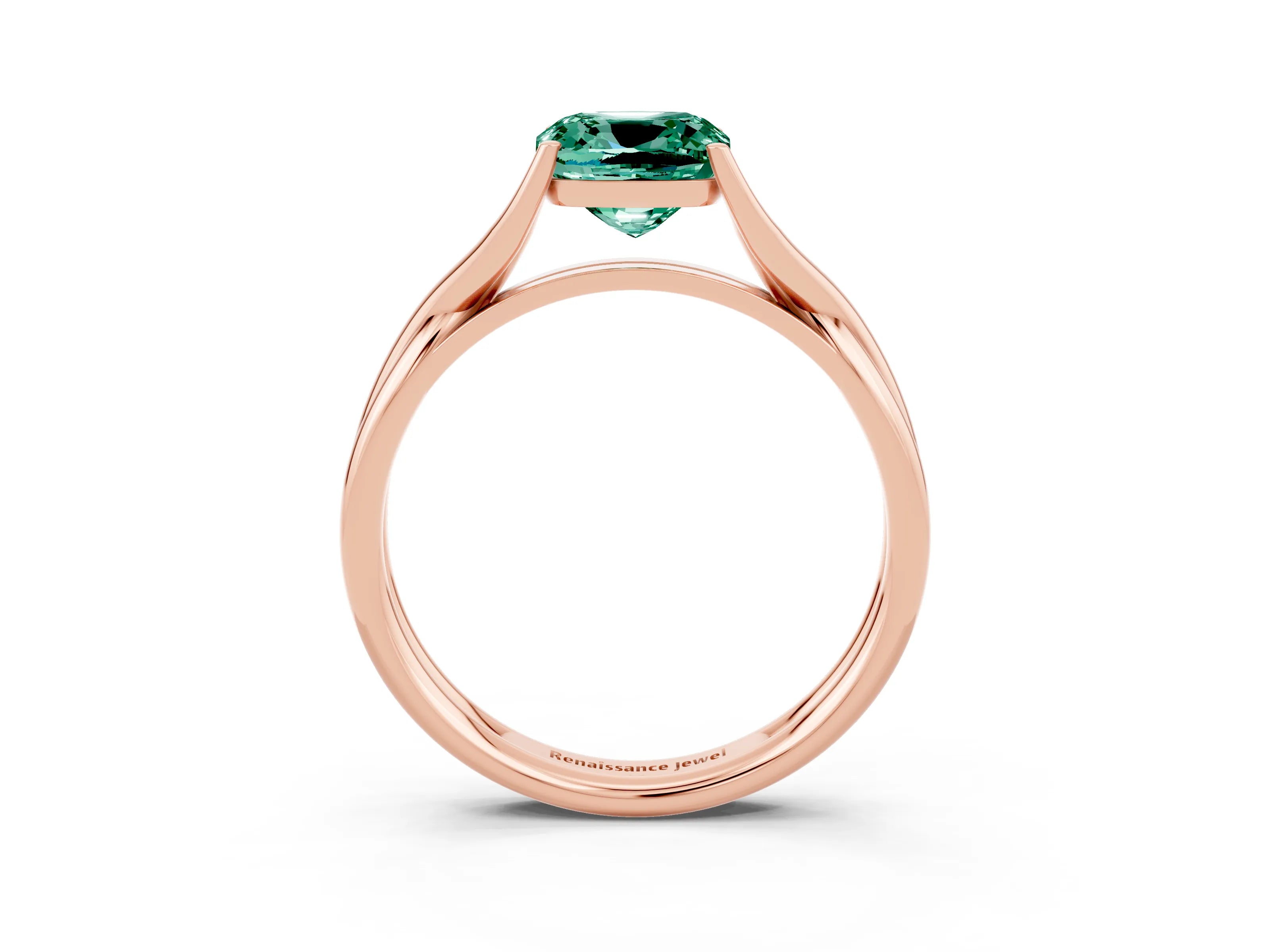 Rose gold Cushion Cut Green Sapphire Solitaire Twist Band Prong Setting Ring_112