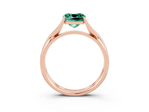 Rose gold Cushion Cut Green Sapphire Solitaire Twist Band Prong Setting Ring