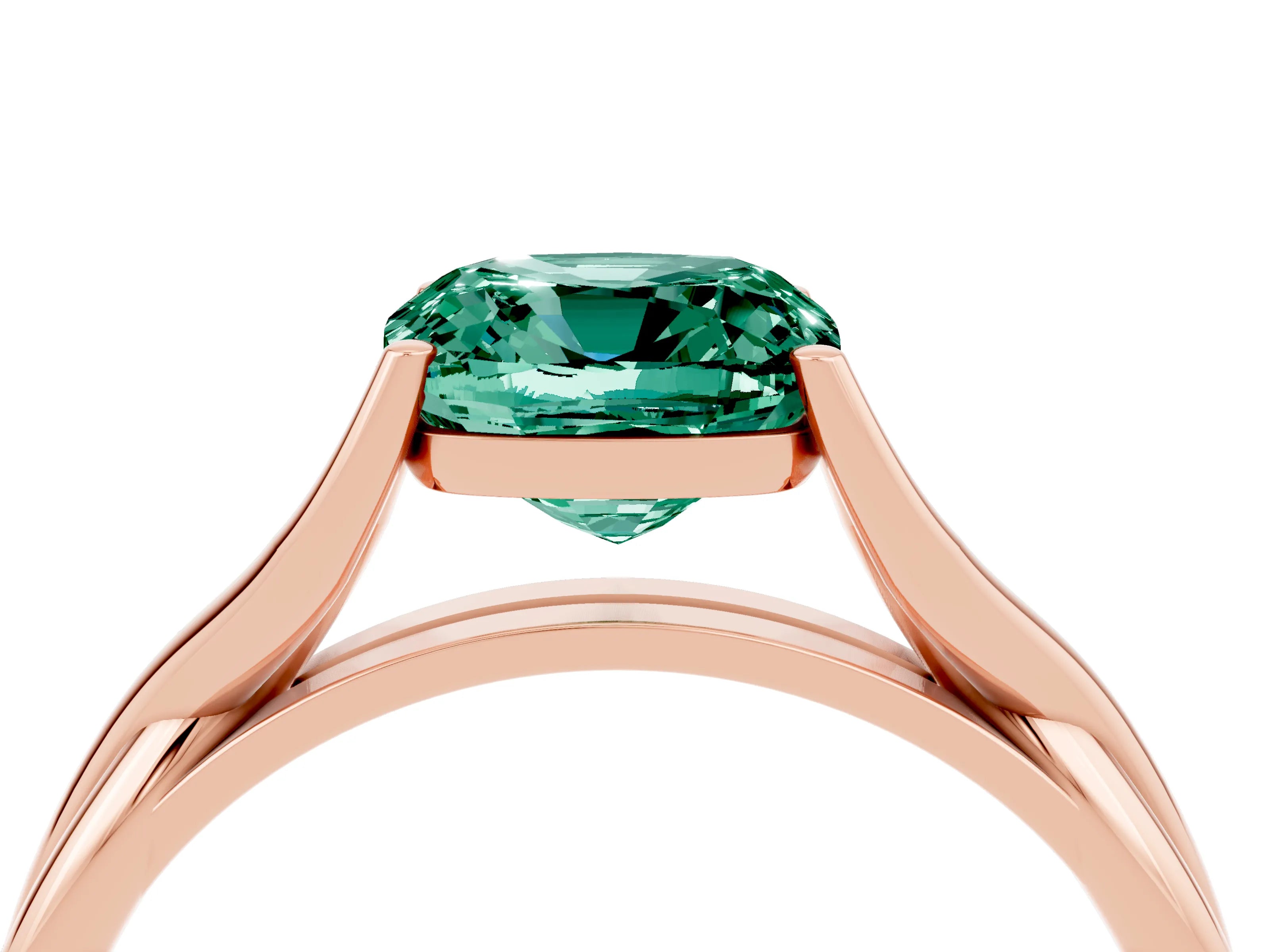 Rose gold Cushion Cut Green Sapphire Solitaire Twist Band Prong Setting Ring_113