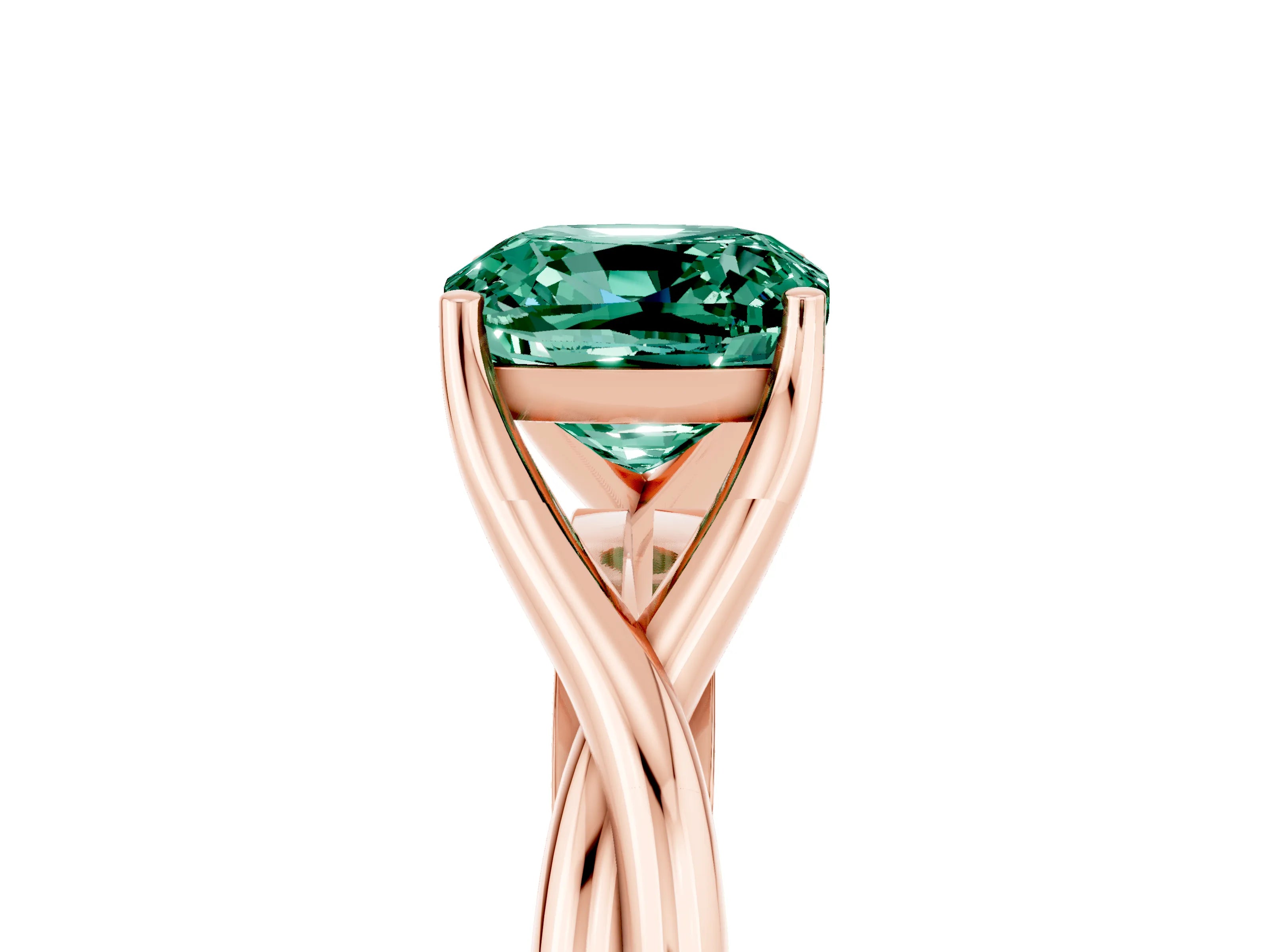 Rose gold Cushion Cut Green Sapphire Solitaire Twist Band Prong Setting Ring_114