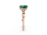 Rose gold Cushion Cut Green Sapphire Solitaire Twisted Band with Round  Accents and Prong Setting_14
