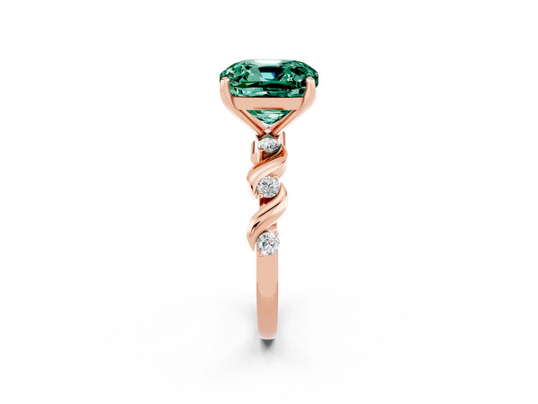 Rose gold Cushion Cut Green Sapphire Solitaire Twisted Band with Round  Accents and Prong Setting