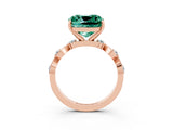Rose gold Cushion Cut Green Sapphire Solitaire Twisted Band with Round  Accents and Prong Setting_15