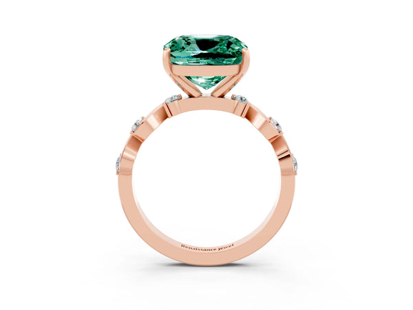 Rose gold Cushion Cut Green Sapphire Solitaire Twisted Band with Round  Accents and Prong Setting