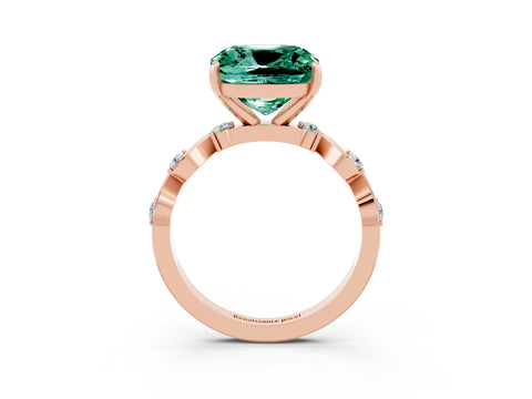 Rose gold Cushion Cut Green Sapphire Solitaire Twisted Band with Round  Accents and Prong Setting_15