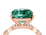 Rose gold Cushion Cut Green Sapphire Solitaire Twisted Band with Round  Accents and Prong Setting_16