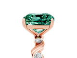 Rose gold Cushion Cut Green Sapphire Solitaire Twisted Band with Round  Accents and Prong Setting_17