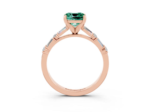 Rose gold Cushion Cut Green Sapphire Solitaire with Side Baguettes and Channel Set Band_3