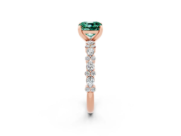 Rose gold Cushion Cut Green Sapphire Side Stone Solitaire Ring with Round  and Four-Prong Setting