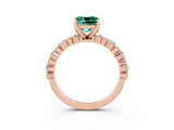 Rose gold Cushion Cut Green Sapphire Solitaire with Side Stones, Pave Band, Four-Prong Setting_39