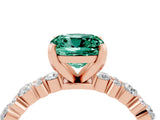 Rose gold Cushion Cut Green Sapphire Solitaire with Side Stones, Pave Band, Four-Prong Setting_40