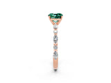 Rose gold Cushion Cut Green Sapphire Solitaire with Side Stones on a Pavé Band and Four-Prong Setting_2