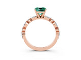 Rose gold Cushion Cut Green Sapphire Solitaire with Side Stones on a Pavé Band and Four-Prong Setting_3