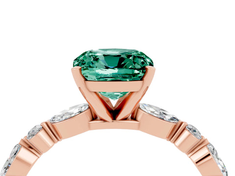Rose gold Cushion Cut Green Sapphire Solitaire with Side Stones on a Pavé Band and Four-Prong Setting_4