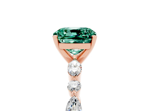 Rose gold Cushion Cut Green Sapphire Solitaire with Side Stones on a Pavé Band and Four-Prong Setting_5