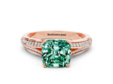 Rose gold Cushion Cut Green Sapphire Split Shank Engagement Ring with Pavé Band